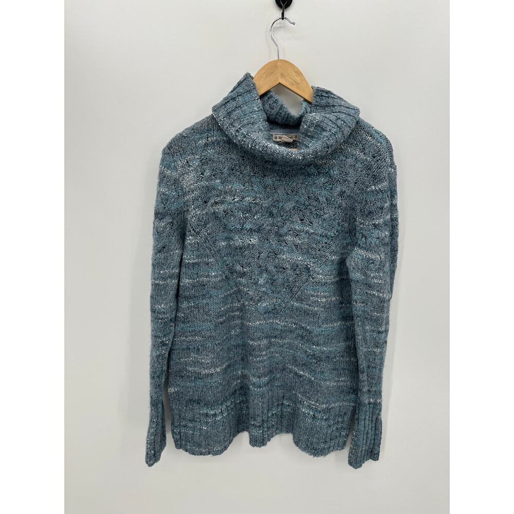 RuffHewn Womens XL Blue Wool Blend Cowl Neck Pullover Chunky Knit Sweater AJ15